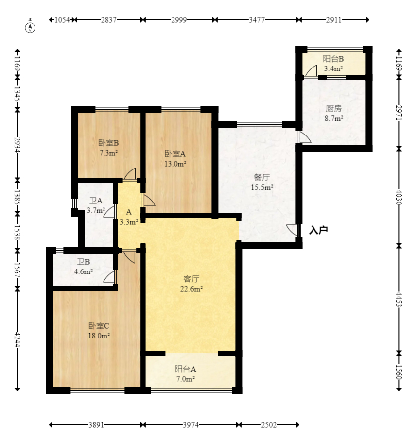 恒大雅苑  3室2厅2卫   115.00万室内图1