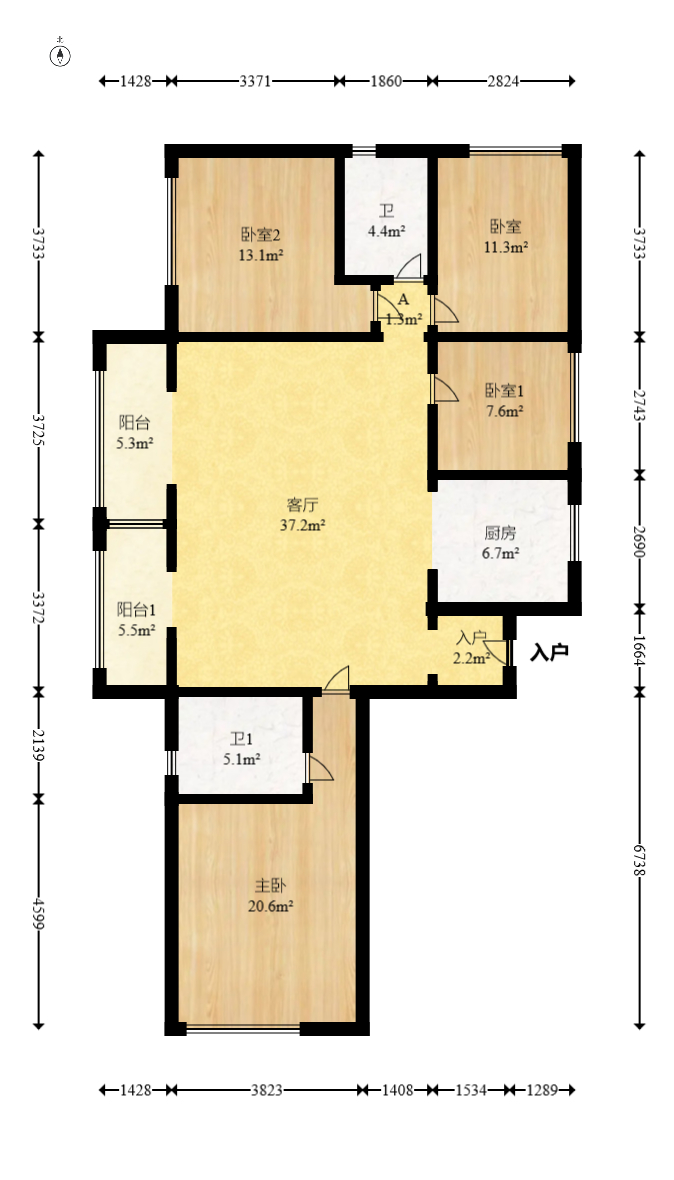 三一街区  4室2厅1卫   88.00万室内图1