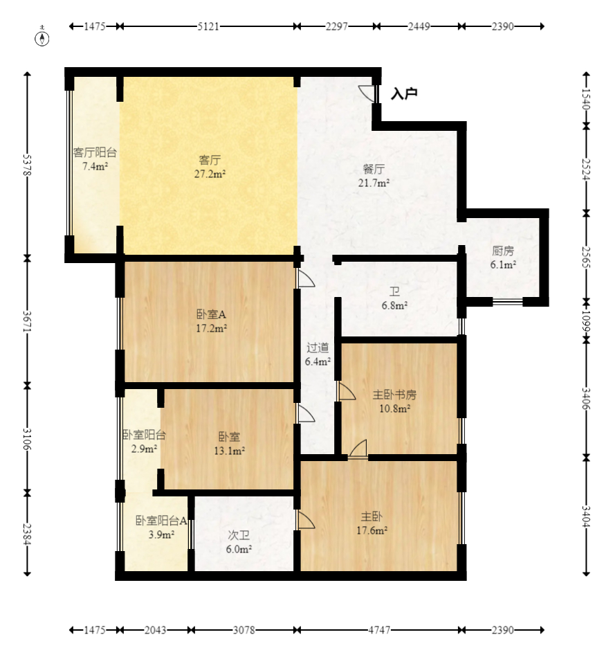 广泰家园  4室2厅2卫   88.00万室内图1