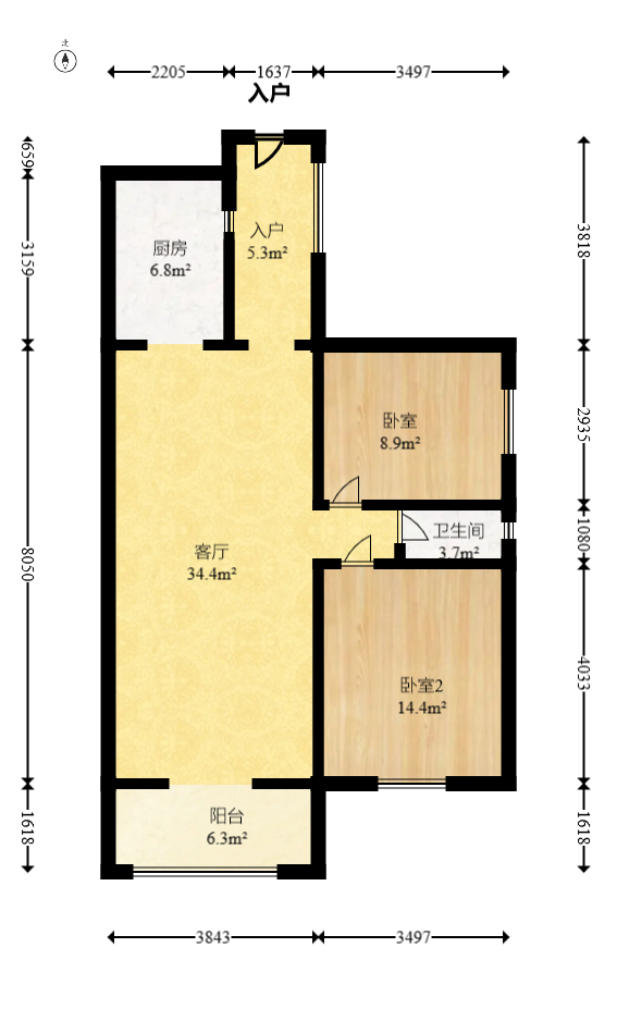 三景华御  2室2厅1卫   60.00万室内图1