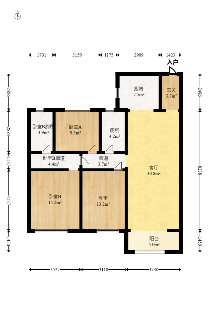 中海閱麓山一期  3室2廳2衛(wèi)    172.0萬室內(nèi)圖1