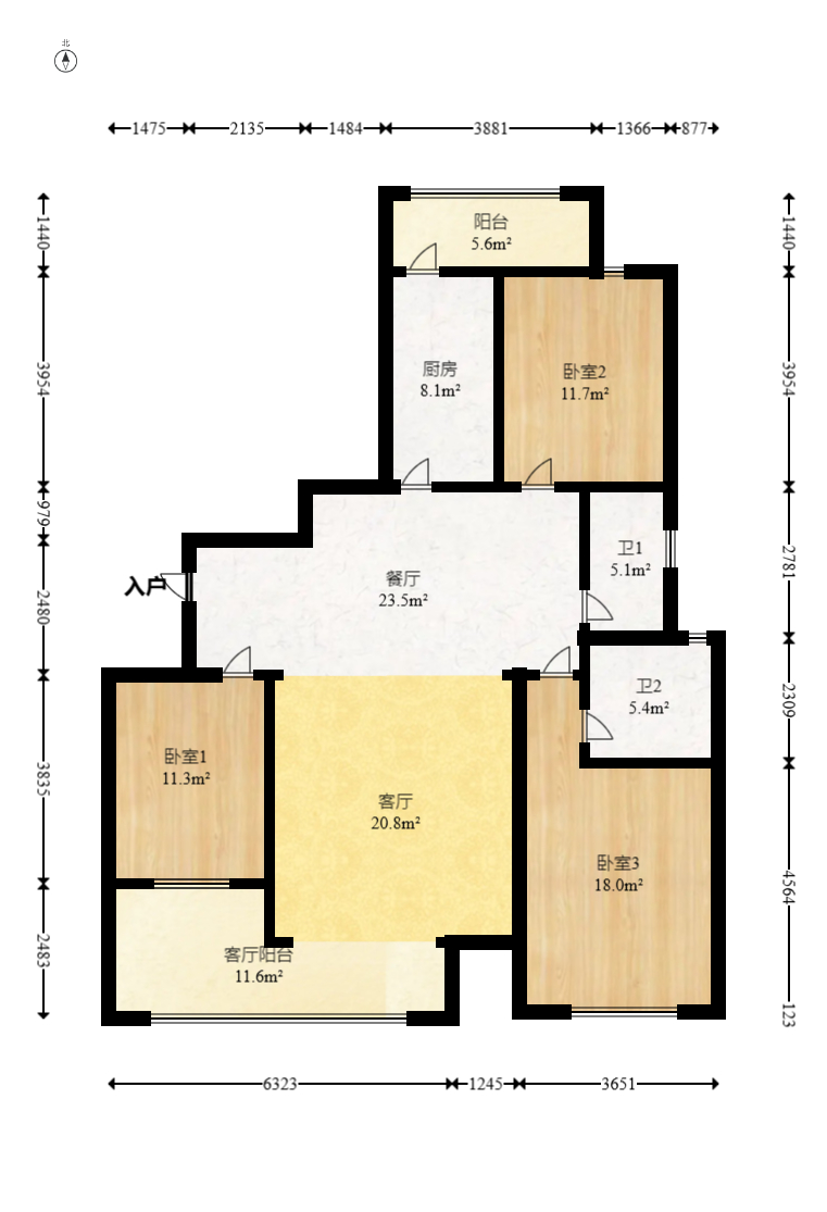 安泰嘉园（湘府邻伴）  3室2厅2卫   116.00万室内图1