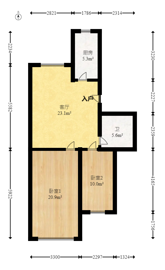 德政园  2室2厅1卫   46.00万室内图1