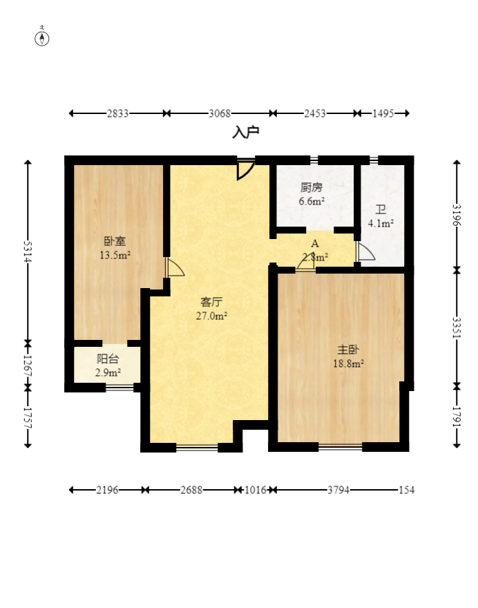 三一街区  2室2厅1卫   48.00万室内图1