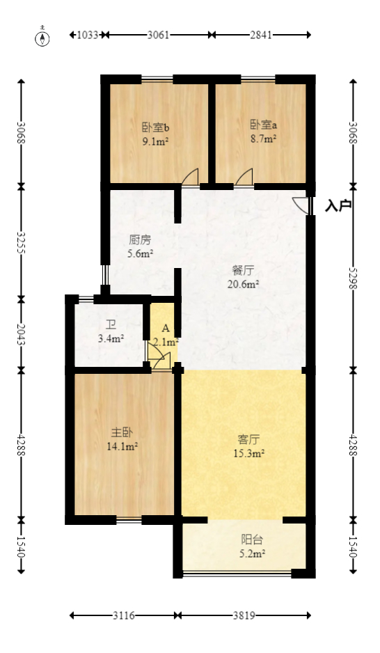 澳海澜庭  3室2厅1卫   85.00万室内图1