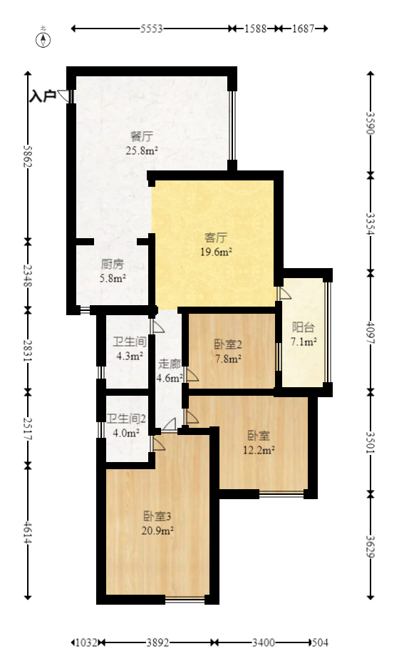 华天LOHO小镇  3室2厅2卫   60.80万室内图1