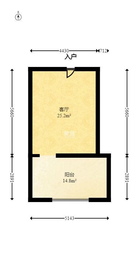 枫华府第  1室1厅1卫   1100.00元/月户型图