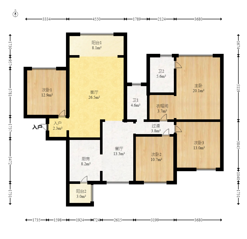 北辰三角洲D2区  3室2厅2卫   276.00万室内图1
