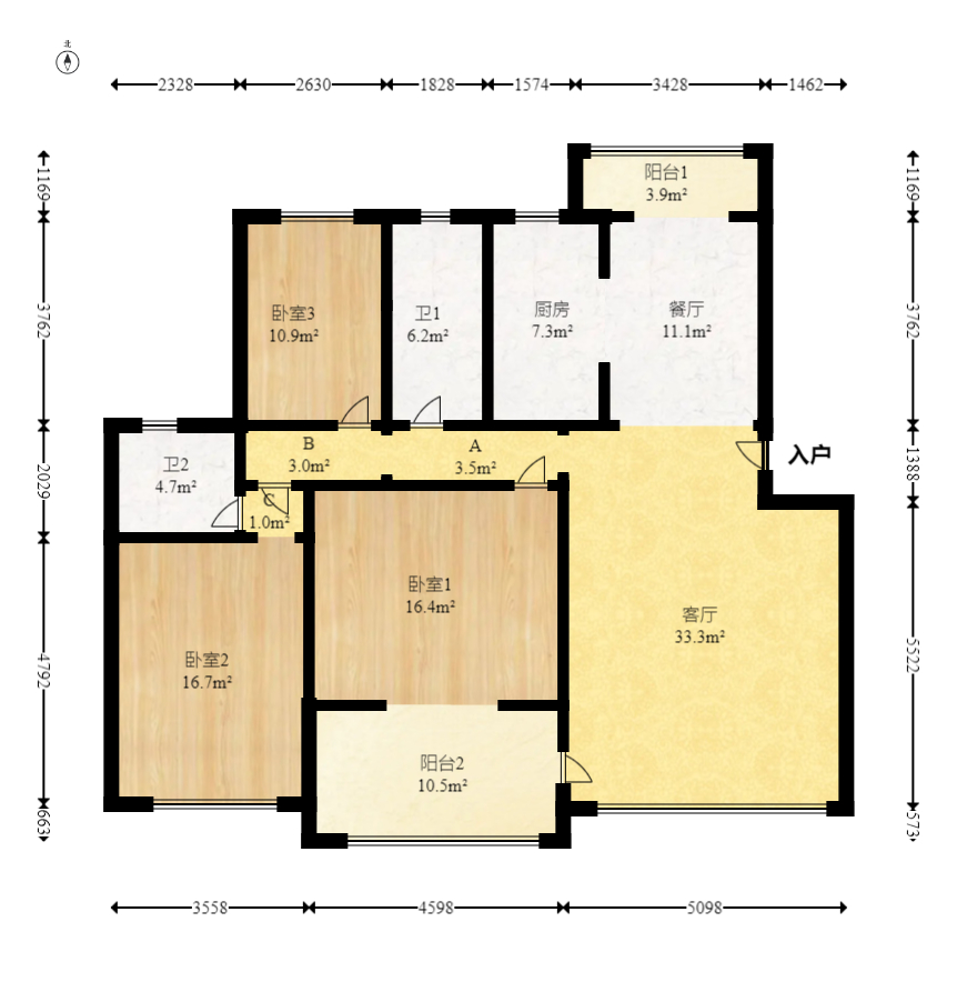 芙蓉公寓 3室2厅2卫 132.0万 芙蓉公寓 3室2厅2卫 132.0万户型图