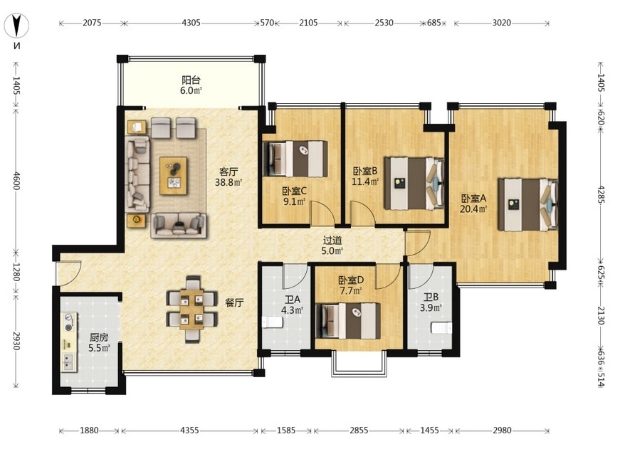 香江豪苑 4室2厅2卫 75.0万 香江豪苑 4室2厅2卫 75.0万室内图
