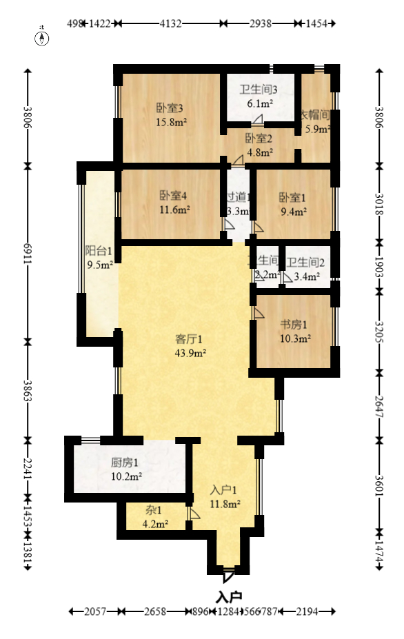 荣悦台  4室2厅2卫   245.00万室内图1