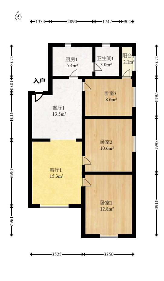 杏花苑  3室2厅1卫   57.70万室内图1