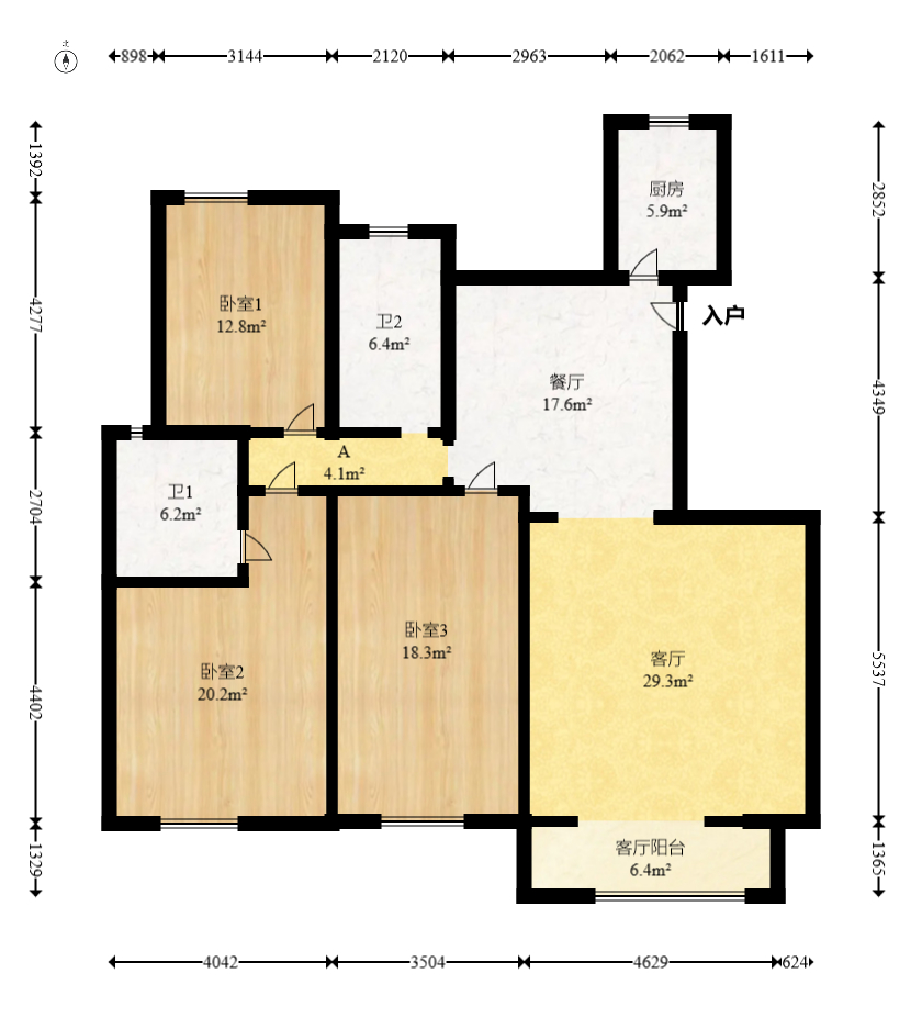 天和家园 3室2厅2卫 95.0万 天和家园 3室2厅2卫 95.0万户型图