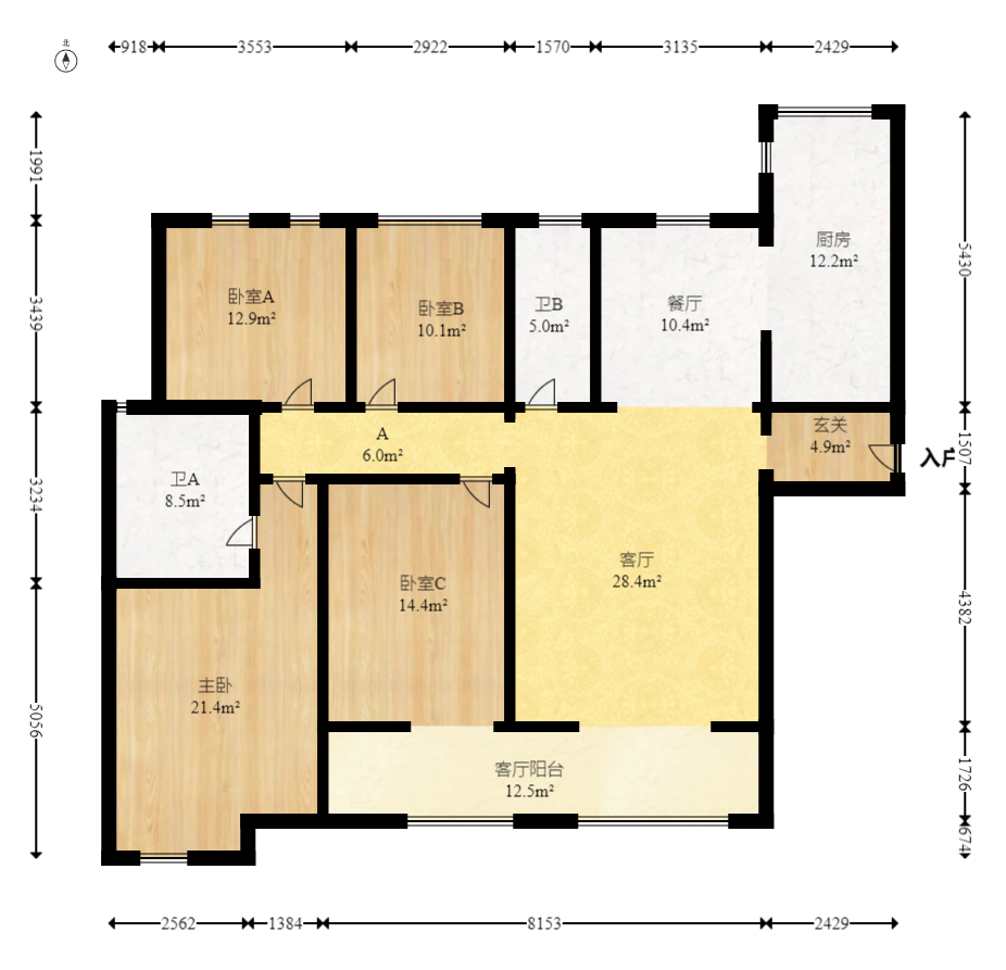 八方小区C区  4室2厅2卫   561.00万室内图1