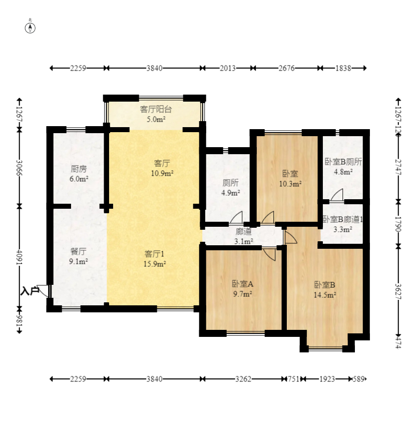 兰亭湾畔  3室2厅1卫    128.0万室内图1