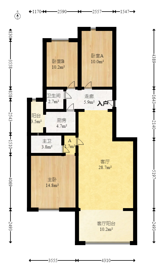 绿地公馆（绿地名邸）  3室2厅2卫   95.00万室内图1