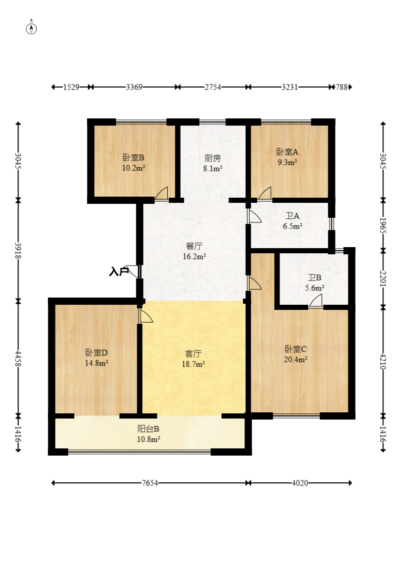远洋红星天铂一期 4室2厅2卫 125.0万 远洋红星天铂一期 4室2厅2卫 125.0万户型图