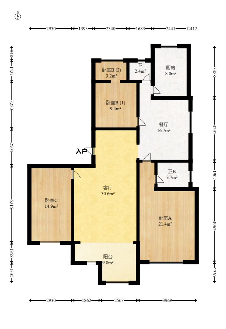 阳明山庄  3室2厅2卫   84.00万室内图1