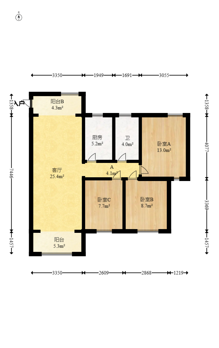 高鑫麓城  3室2厅1卫   93.00万室内图1