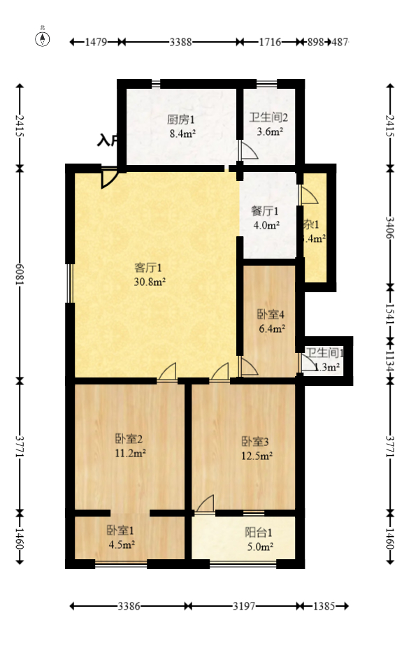燕子岭散盘  3室2厅1卫   70.00万室内图1