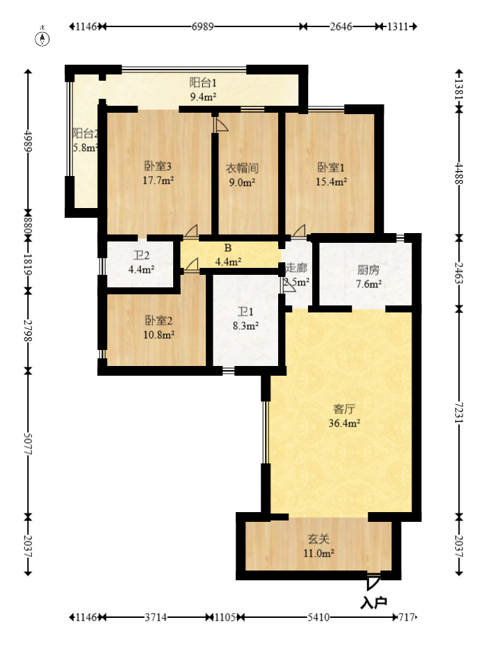 南园小区  3室2厅2卫   115.50万室内图1