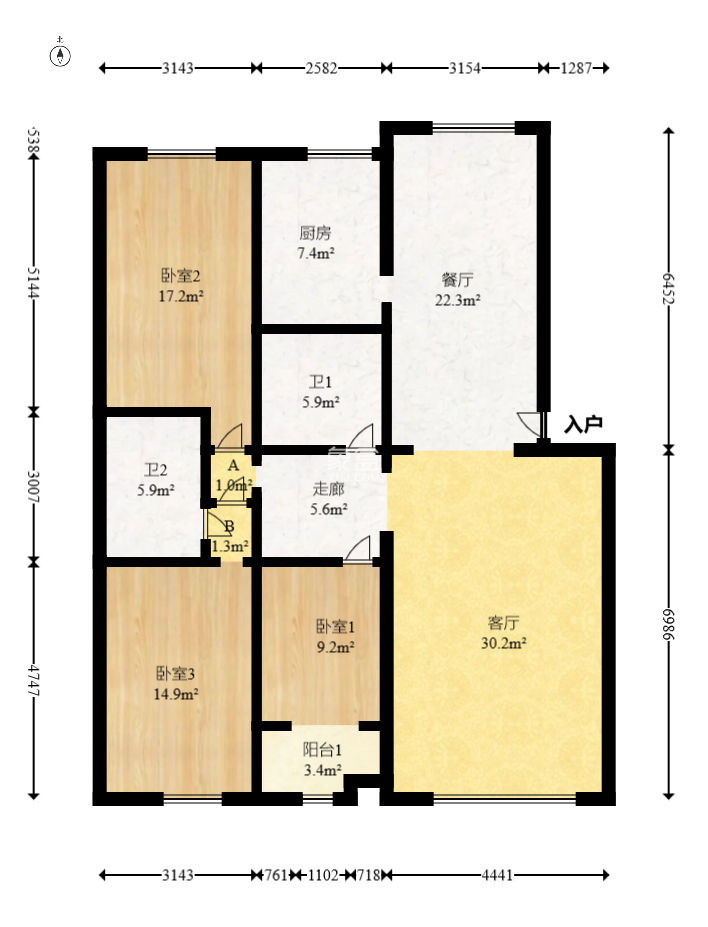 富綠山莊  3室2廳1衛(wèi)   75.00萬