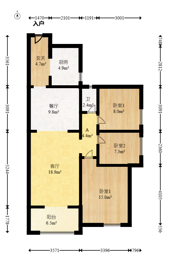南城印象  3室2厅1卫   89.00万室内图1