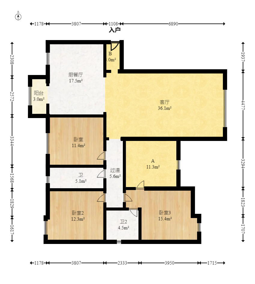 盛景谷山里  4室2厅2卫   220.00万室内图1