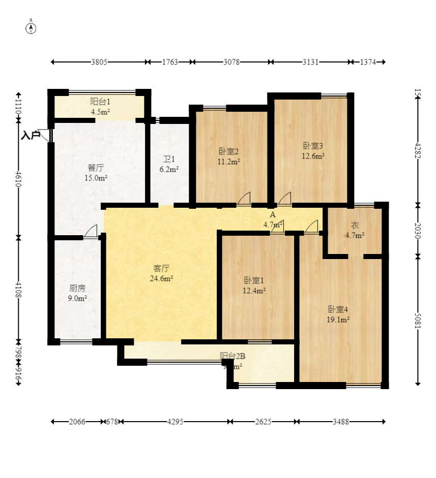 山水华景  4室2厅2卫   128.00万室内图1