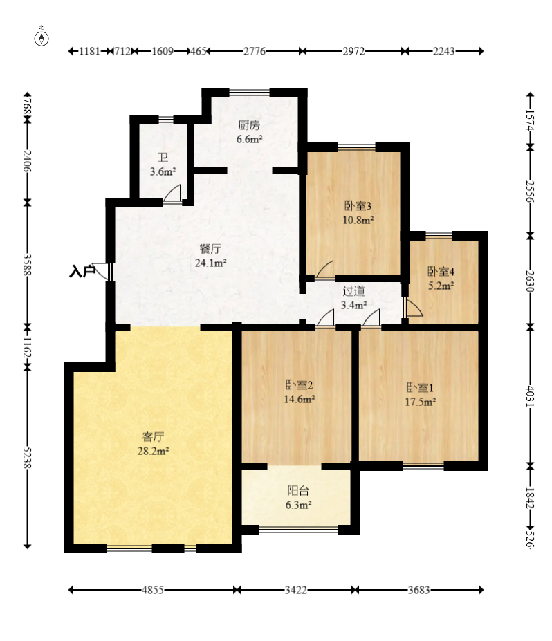 天鸿天府（天鸿中央大院）  3室2厅1卫   133.00万室内图1