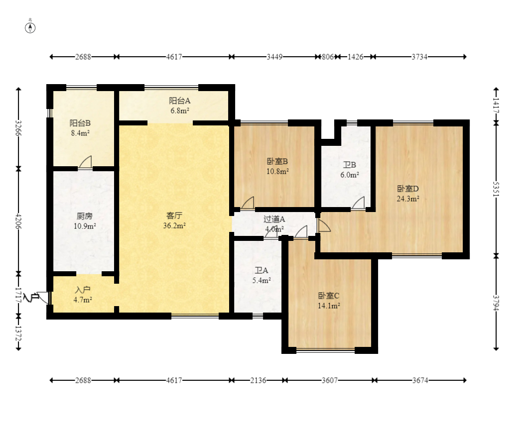 恒大城  3室2厅2卫    100.0万室内图1