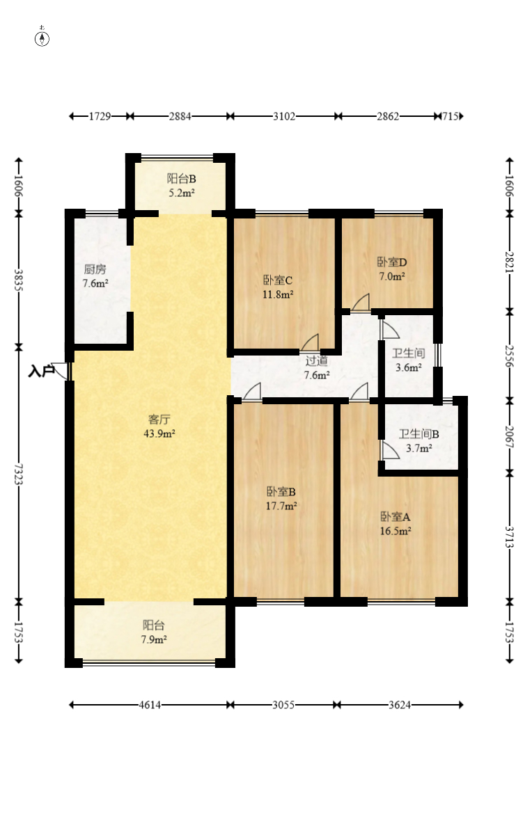 梅溪湖金茂湾 4室2厅2卫 144.0万 梅溪湖金茂湾 4室2厅2卫 144.0万户型图