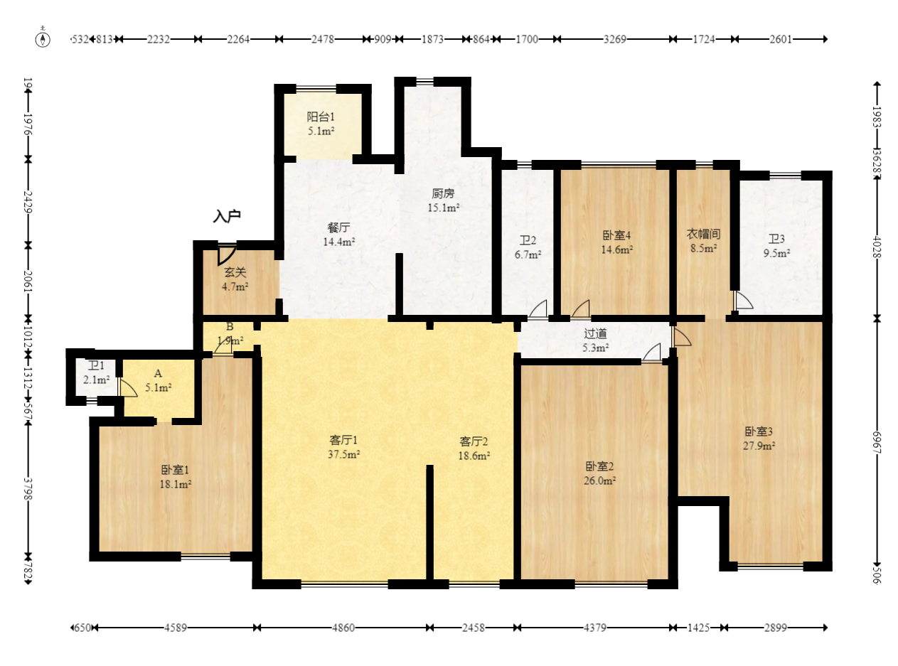 润和湘江天地E区 4室2厅3卫 420.0万 润和湘江天地E区 4室2厅3卫 420.0万户型图