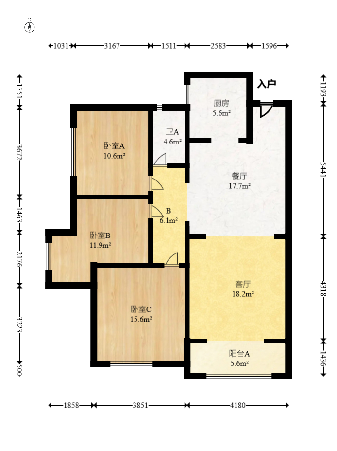 湘府十城(汇财御景湾新寓,汇财国际) 3室2厅1卫 69.0万 湘府十城(汇财御景湾新寓,汇财国际) 3室2厅1卫 69.0万户型图