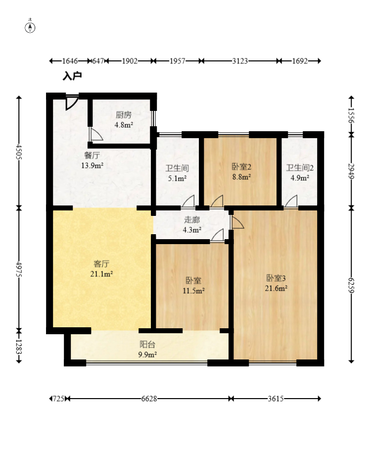 旭辉汇樾城 3室2厅2卫 98.0万 旭辉汇樾城 3室2厅2卫 98.0万户型图