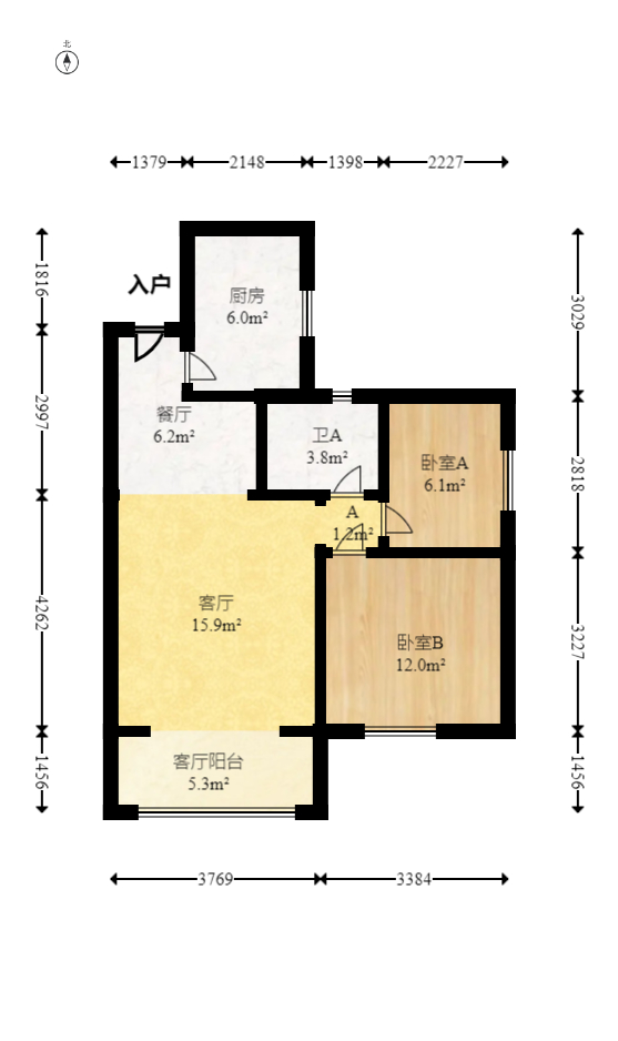谷山庭院  2室2厅1卫   68.80万室内图1