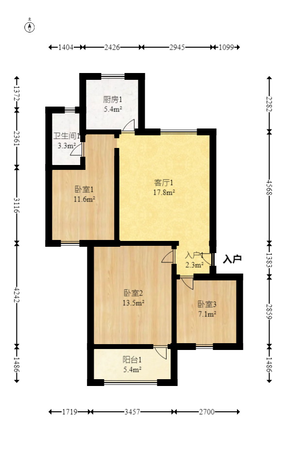 向东南社区 3室1厅1卫 42.8万 向东南社区 3室1厅1卫 42.8万户型图