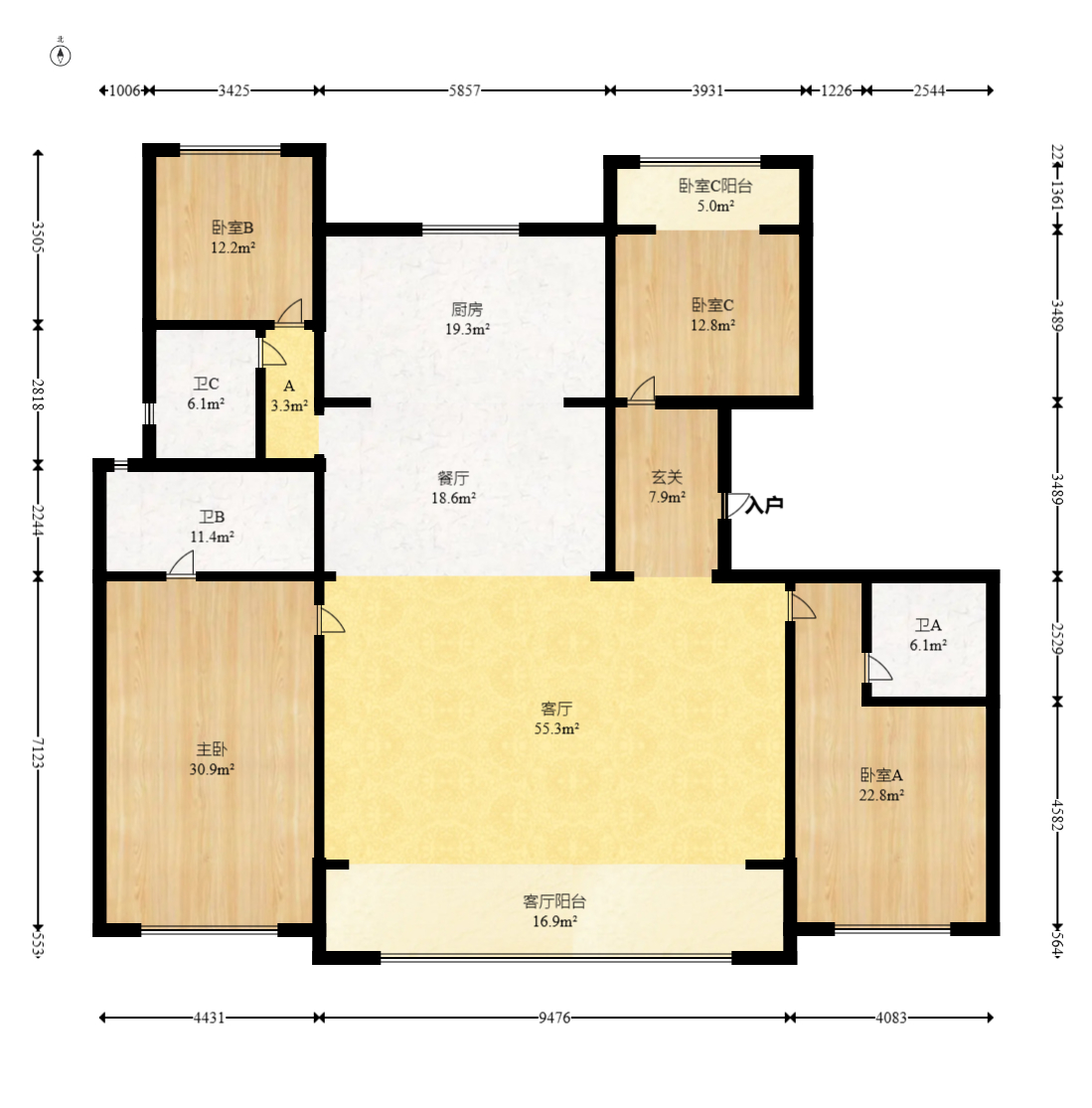 长沙悦府(华润万象城) 4室2厅3卫 568.0万 长沙悦府(华润万象城) 4室2厅3卫 568.0万户型图