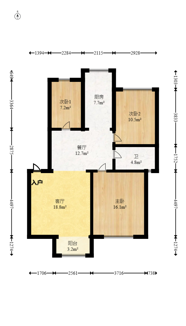 鹏基诺亚山林 3室2厅1卫 96.8万 鹏基诺亚山林 3室2厅1卫 96.8万户型图