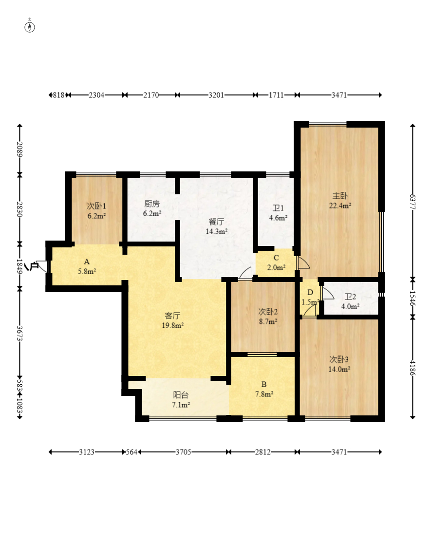 湖湾世景  5室2厅1卫    95.8万 湖湾世景  5室2厅1卫    95.8万户型图
