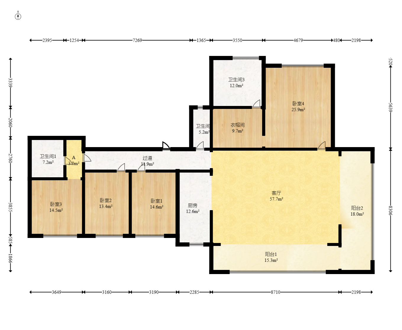 越秀湘江星汇城一期  5室2厅2卫    260.0万室内图1