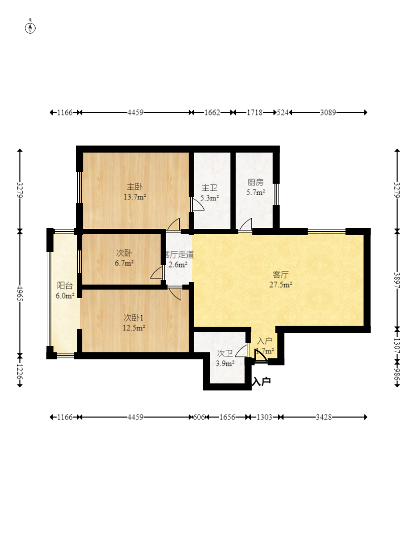 电力明园 3室2厅2卫 126.0万 电力明园 3室2厅2卫 126.0万户型图