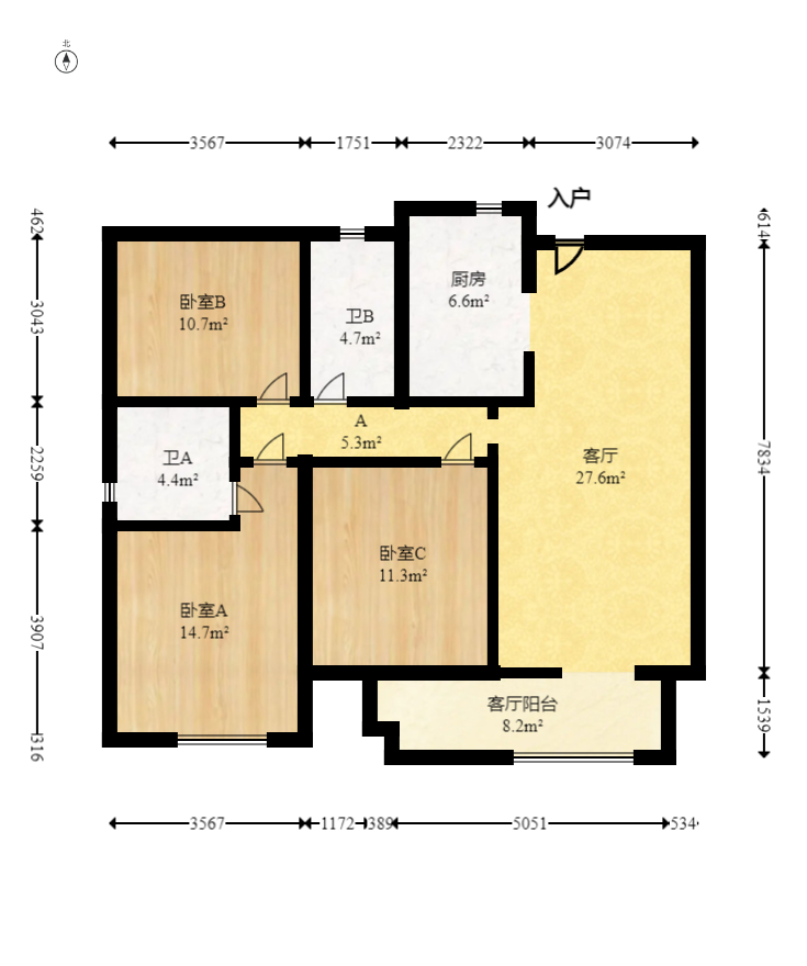 龙湖铂金中心（龙湖春江郦城）  2室2厅1卫   212.00万室内图1