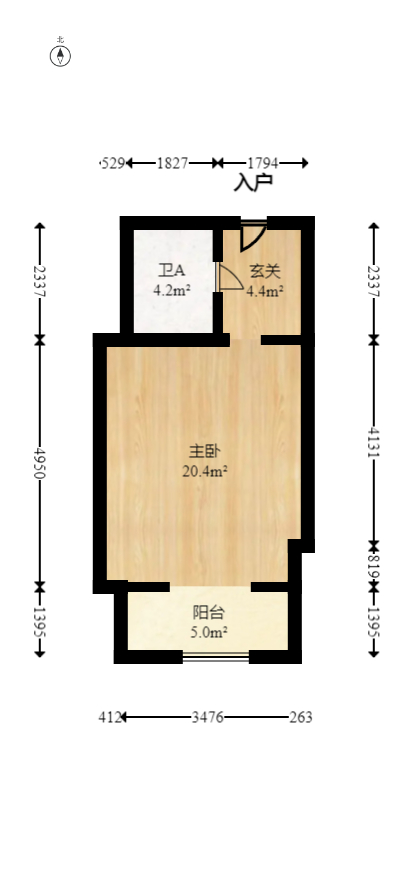 奥克斯广场  1室1厅1卫   40.50万室内图1