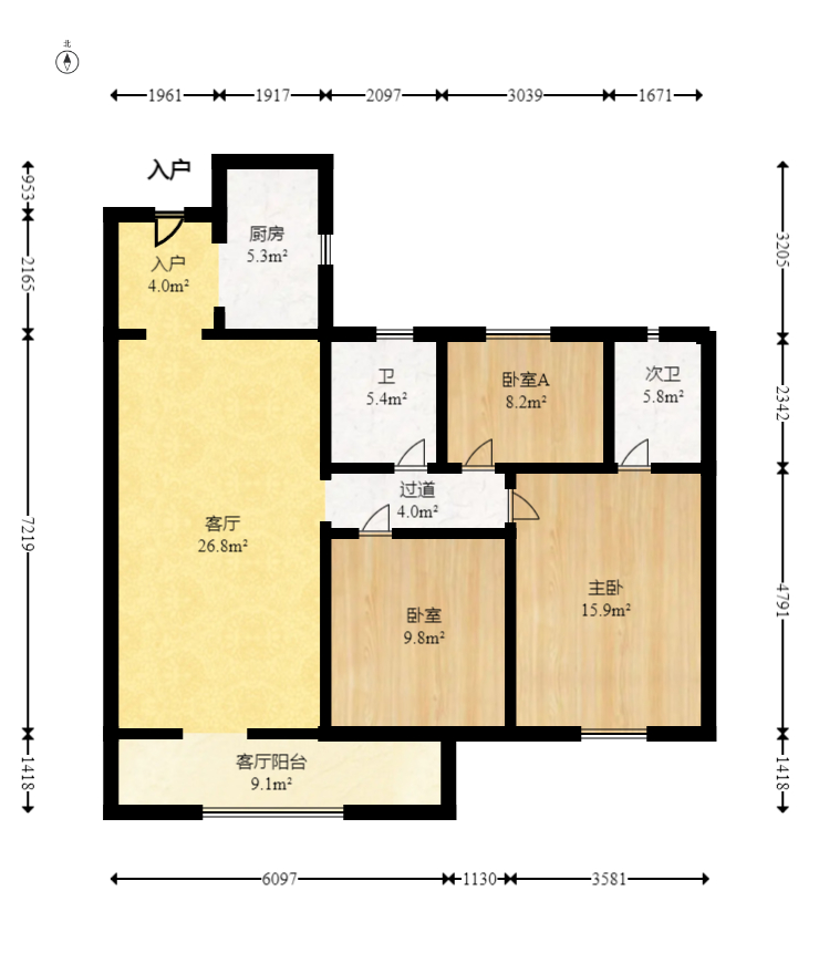 东原麓印长江A区  3室2厅2卫   120.00万室内图1