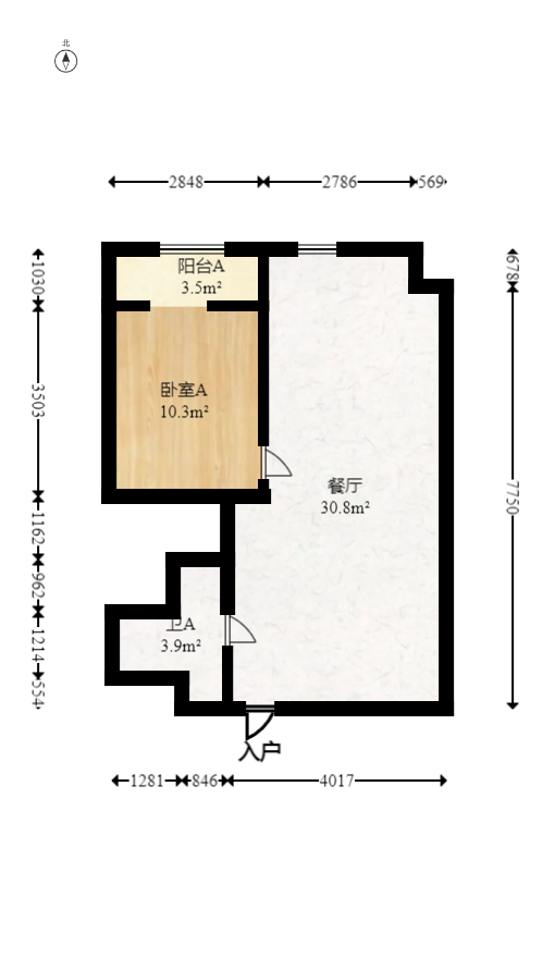 万科金色麦田  3室1厅2卫   65.00万室内图1