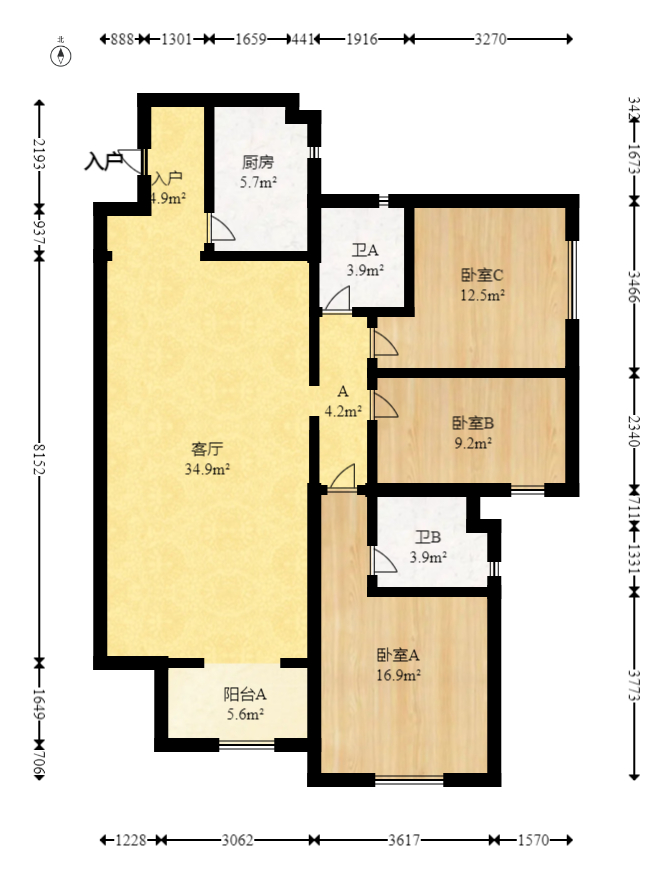 鑫苑木莲世家  3室2厅2卫   150.00万室内图1