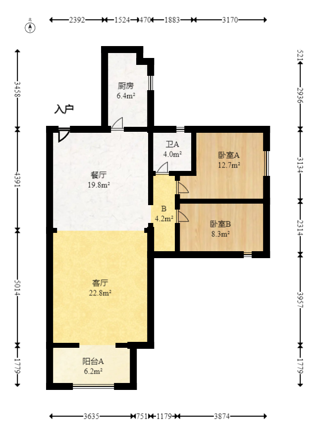 鑫苑木莲世家  3室2厅2卫   120.00万室内图1