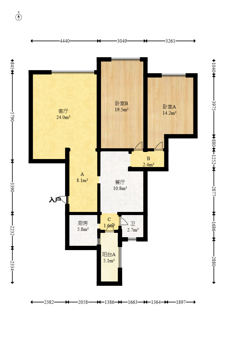 锦绣华天  3室2厅2卫   113.00万室内图1