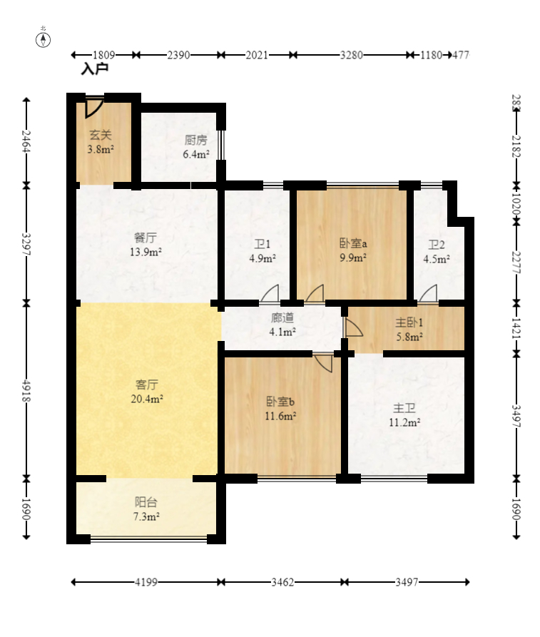时代梅溪领峰  3室2厅2卫   170.00万室内图1